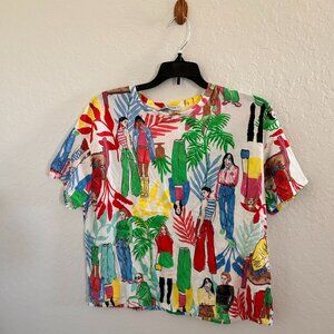 Zara Women's Casual Women Print Short Sleeve Cropped Tee Size Medium SKU 560